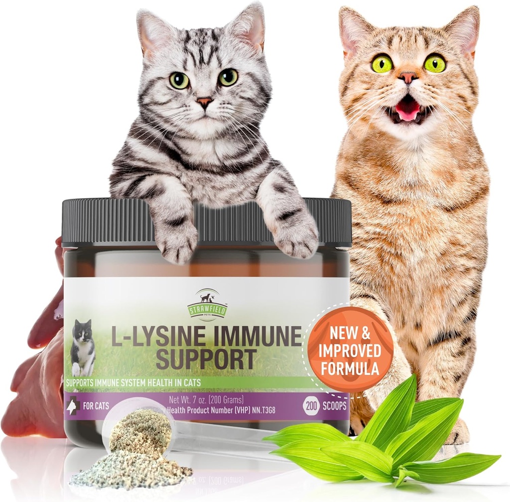 Strawfield Domácí zvířata L- Lysinová imunitní podpora pro kočky a koťata - 200g Kuřecí játra Flavor granule s Scoop, Imunitní doplněk zdraví Cat studená pomoc, Naléhání, zácpa, Běžící nos, vodní oči