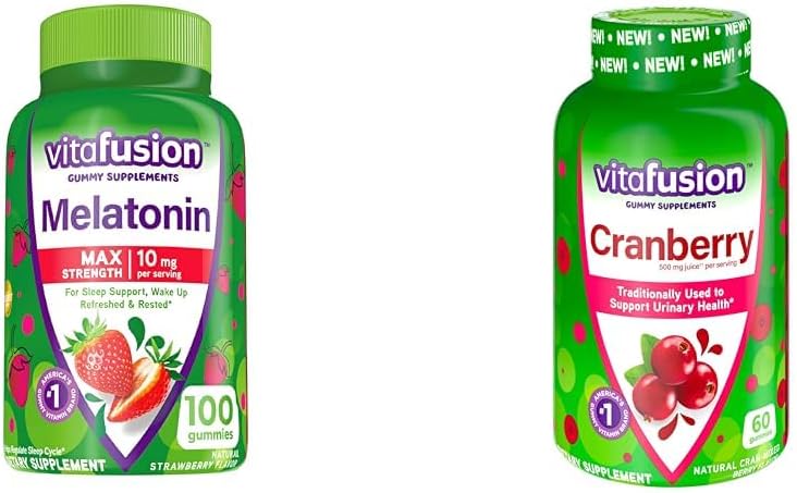 Vitafuze Melatonin 10mg Gummies 50 Day Supply and Cranberry Gummies for Women 60 Count