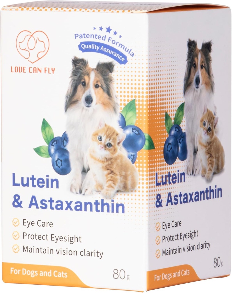 Lutein pro psy a Cat Eye dodatek Astaxanthin Všechny přírodní ingredience Human Grade Support Tear Sain Imunity, Lutein Sourced z USA, Enhance Vision Health Antioxidants - 2.8 Oz