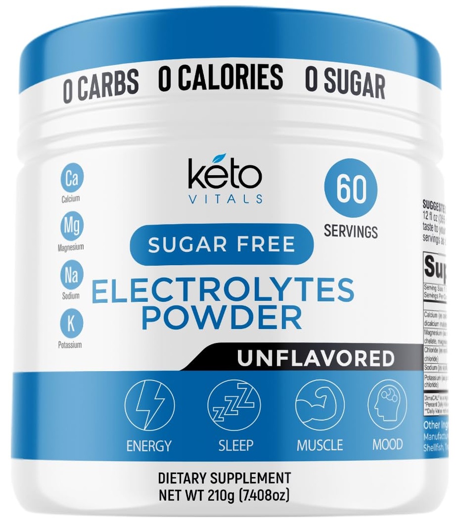 Keto Vitals Neochucené Electrolyte Powder 124; Keto- Friendly Electrolytes with Draslík, Magnesium, Sodík, vápník 124; Keto Electrolytes Supplement Drink Mix 124; Sugar- Free, Nulové kalorie, Nulové sacharidy