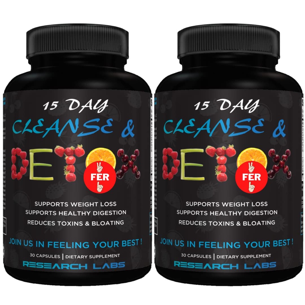 Research Labs 15 Day Colon Cleanse & Detox pro méně Bloat Flat Tummy w / Probiotika - 2 Fer 1 - Zácpa Relief - Spláchne toxiny, zvyšuje energii. Klinicky prozkoumaný bezpečný a efektivní vzorec