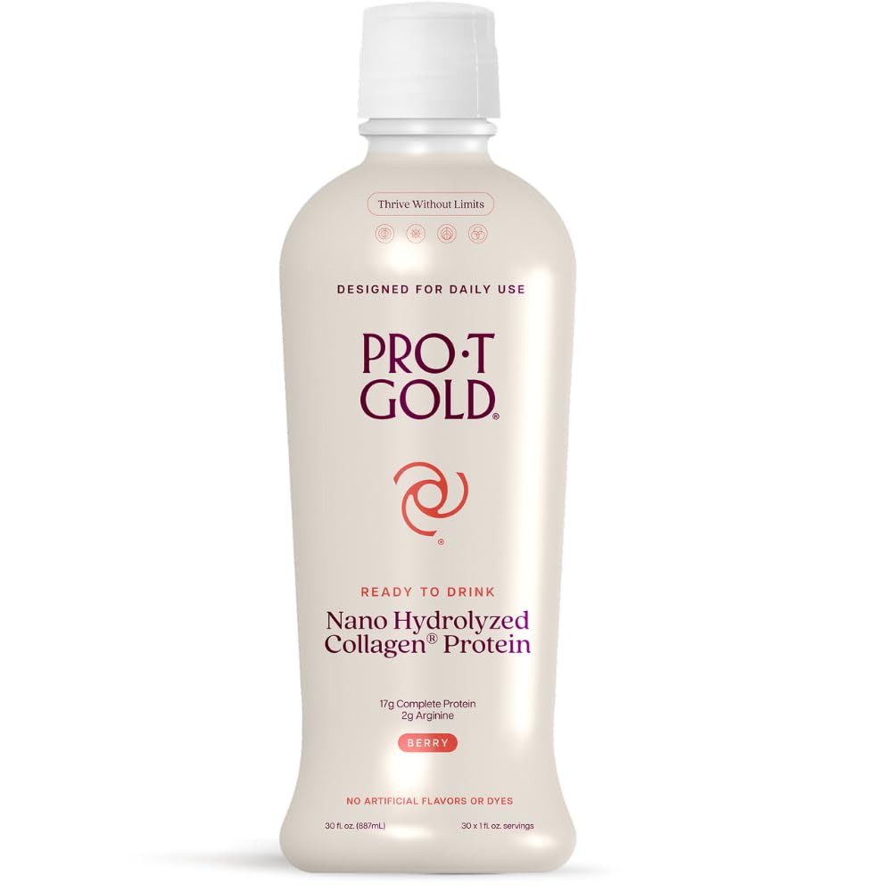 ProT Gold Liquid Colagen Protein Shot, 17g Clear Protein Nano- Hydrolyzované travnaté Fed kolagen, 2g Arginin pro podporu zranění, gluten Free, Sugar Free, 0g Carbs, Non GMO, Berry, 30 fl oz láhev