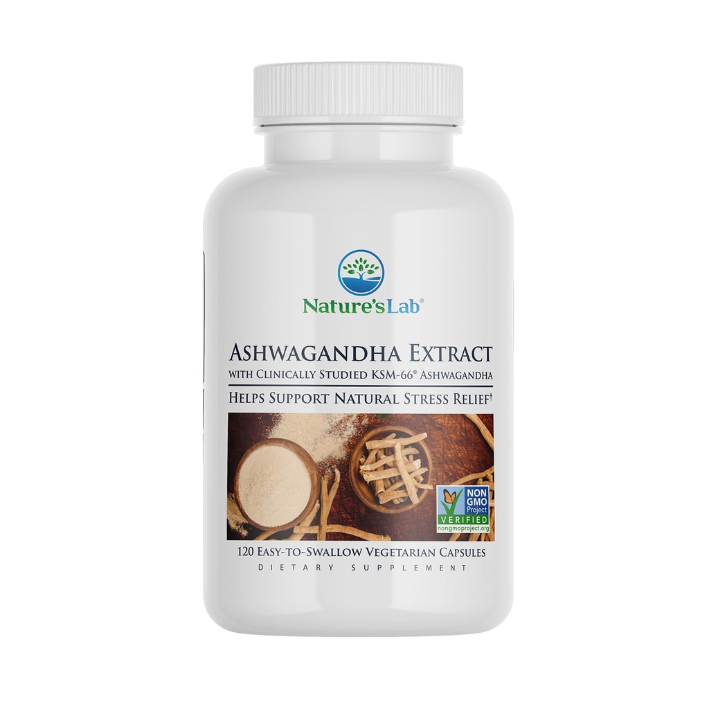 Přírodní laboratoř Extra síla Ashwagandha KSM 66 Extract - 5% Witanolides, Pure Organic Ashwagandha Root Powder - Podporuje Stress Relief, Focus and Strength Support * - 120 Ct (60 Day Supply)