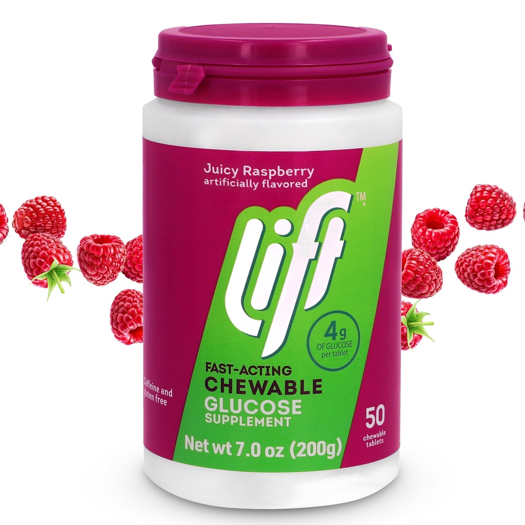 Lift Glucose Fast- acting Glucose Chewable Energy Tablety, Malina, 50 ct Jar (Balení po 1)