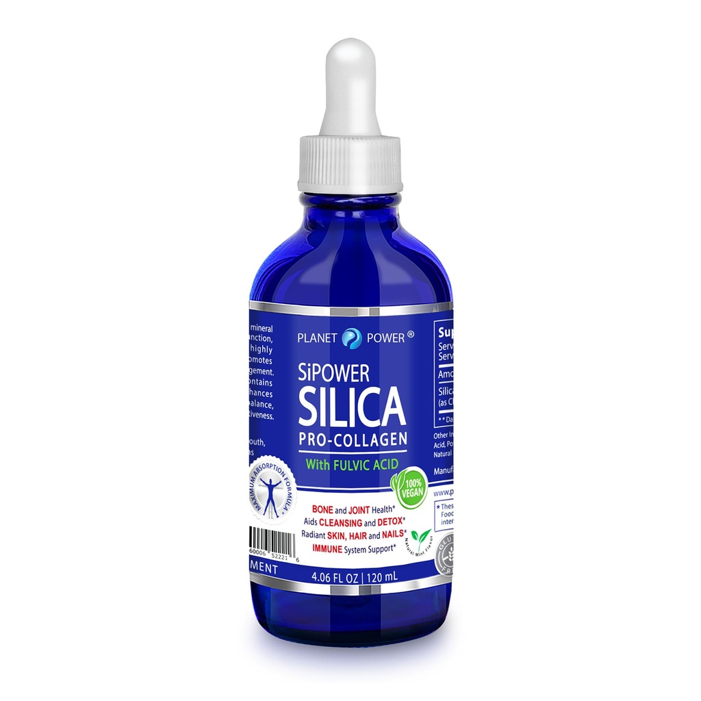 SiPower Silica Vegan Collagen, dodatek Drops- Liquid Mineral Orthosilic Acid (CH-OSA) + Fulvic Acid. Přírodní kolagen Booster pro spony, kosti, vlasy, kůže, hřebíky, imunitní a stravitelné Health-4oz