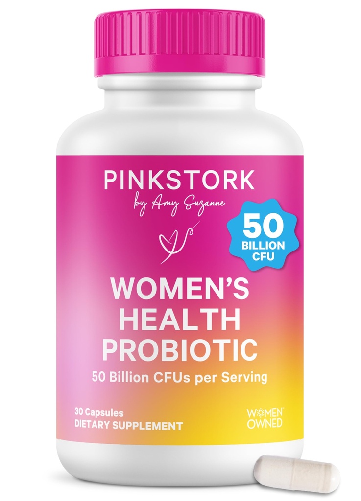 Pink Stork Women 's Health Probiotic, 50 Billion CFU CFU 124; Klinicky studoval Probiotika CF124; Vaginální, Gut, Mood, & Hormon Balance CF124; Yeast & Odor Support CF124; Probiotické a Prebiotic Blend CF124; 30 Veganské kapsle