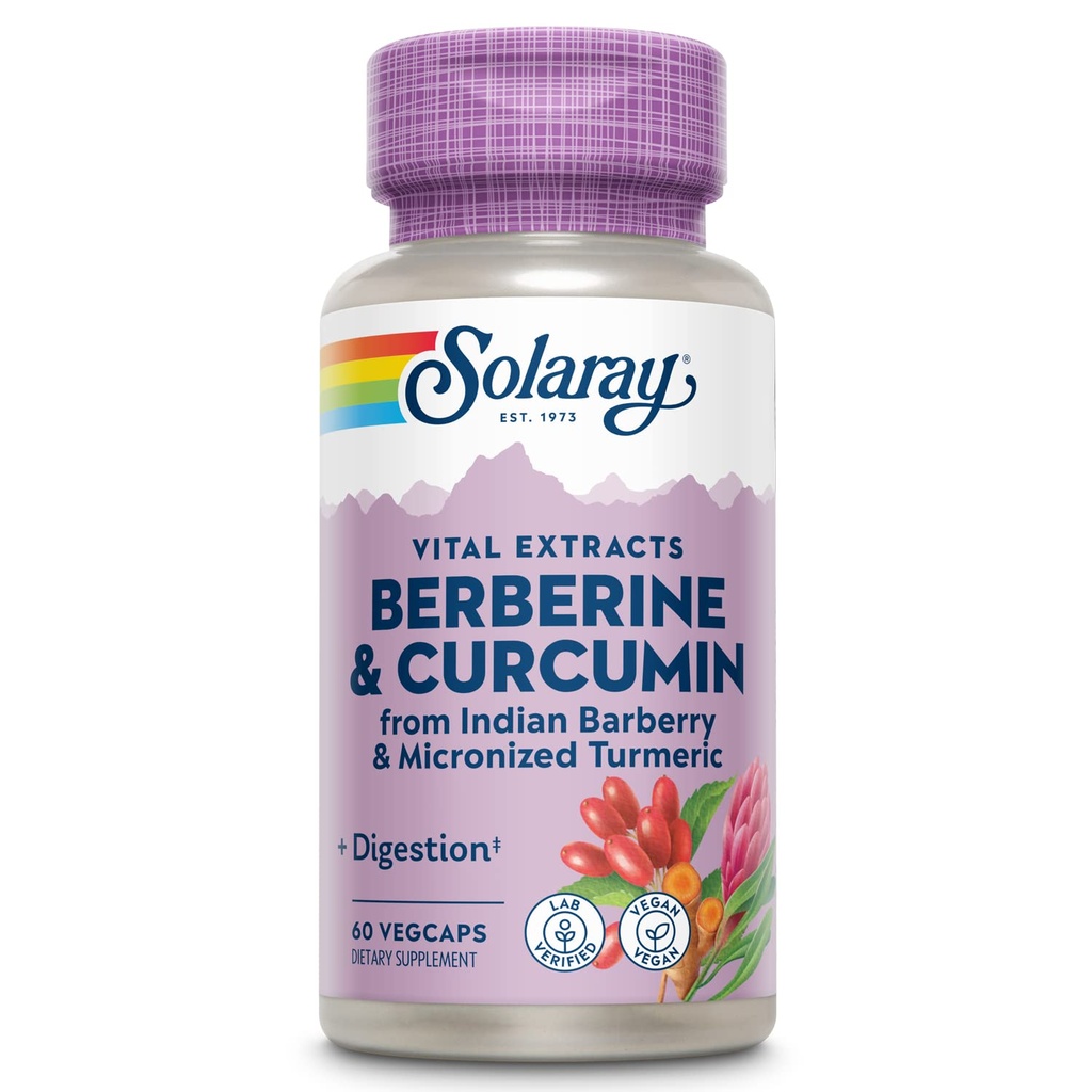 SOLARAY Berberine & Curcumin - Berberine Kurmeric dodatek s 20% mikronizovaný kurkumin z turmerické kořene - Bylinná Wellness podpora - Non- GMO, Vegan, gluten zdarma, 60- denní záruka, 60 Služeb