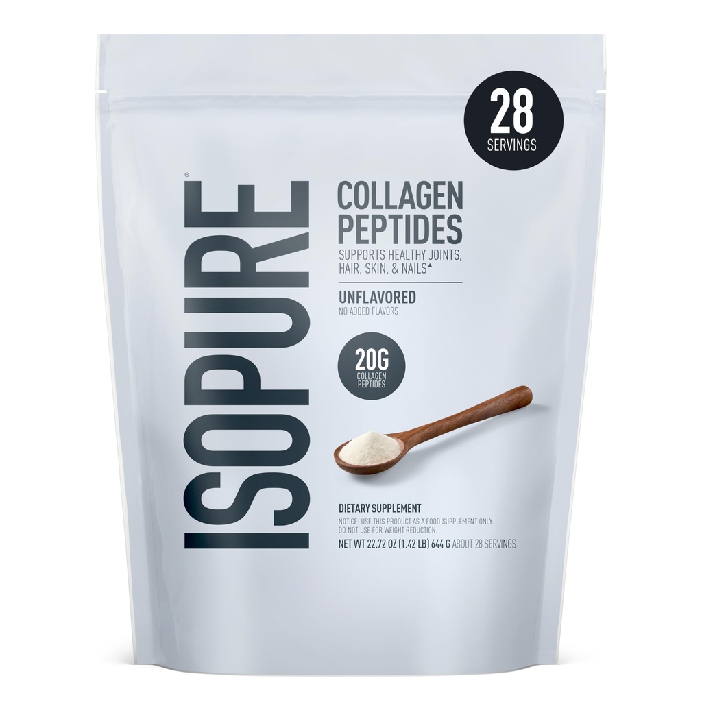 Izopure kolagen Peptides Powder, Promotes vlasy, hřebíky, kůže a společné zdraví, s vitamínem C a biotin, bez příchutí, 20g kolagen Peptides Per Serving, 1.42 Lb, 28 Servings (Balení května Vary)