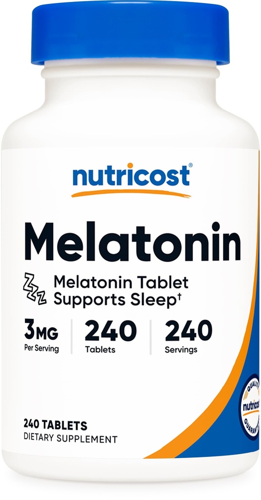 Nutricost Melatonin 3 mg, 240 tablet - 3 mg Per Serving, Non- GMO, bez glutenu