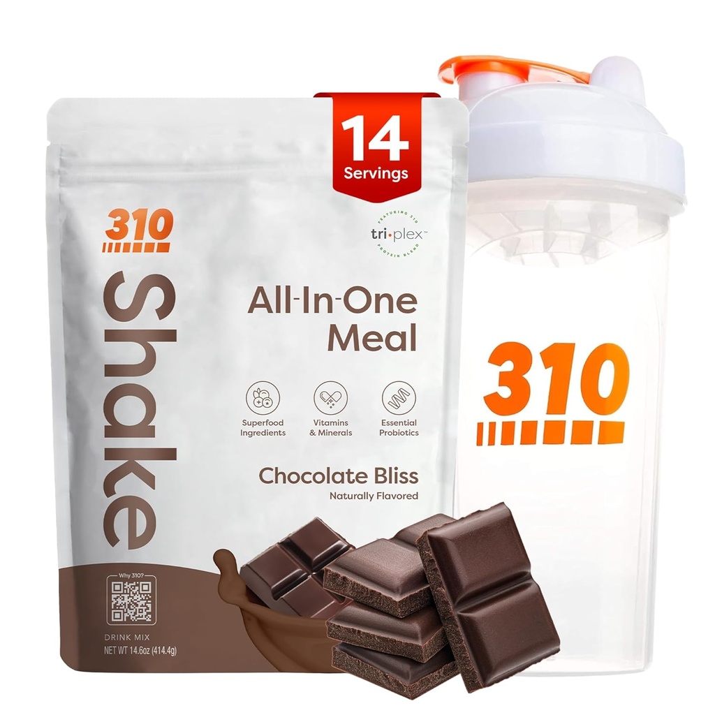 310 Nutriční All- in- One Strava Náhrada Shake Powder w / Shaker Cup Starter Kit - High Protein Fiber Rich Vegan Superfood Blend - Sugar- Free, Keto & Paleo Friendly, Low Carb - Chocolate Bliss 14 Srv