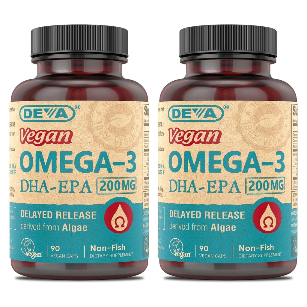 DEVA Vegan Omega-3 DHA-EPA, from Micro Algae, Delayed Release, 90 Vegan Capsules (Balení po 2)