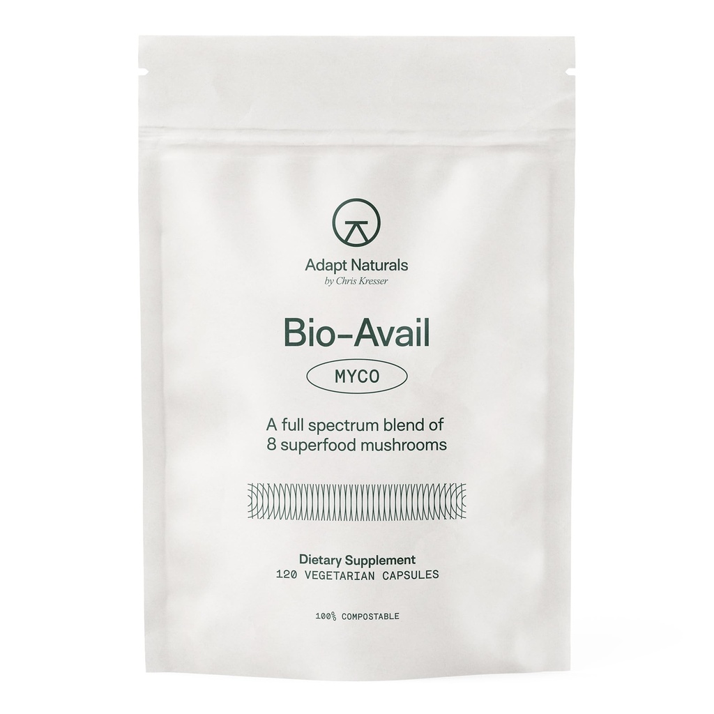 Adapt Naturals Bio-Avail Myco - 8-in-1 Bioavailable Houbový doplněk Houbový komplex - Chaga, Cordyceps, Reishi, Lions Mane - krevní tlak, paměť, imunita - 120 Kapsle