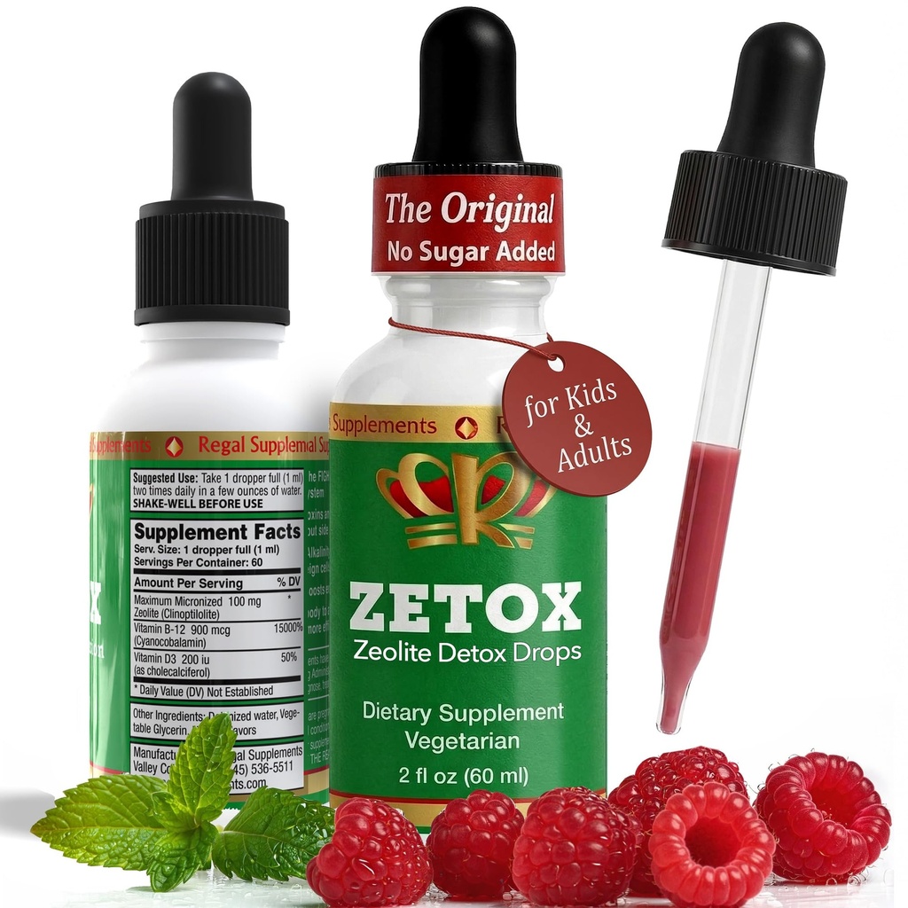 Zeolit Detox pro děti a dospělé 124; Enhanced with Methyl Vitamin B12 and D3 CLAS124; Premium Classic Cloptilolit Zeolite Drops CLAS124; Podporuje Gentle Daily Detox, Energy a Focus (60 Služeb)