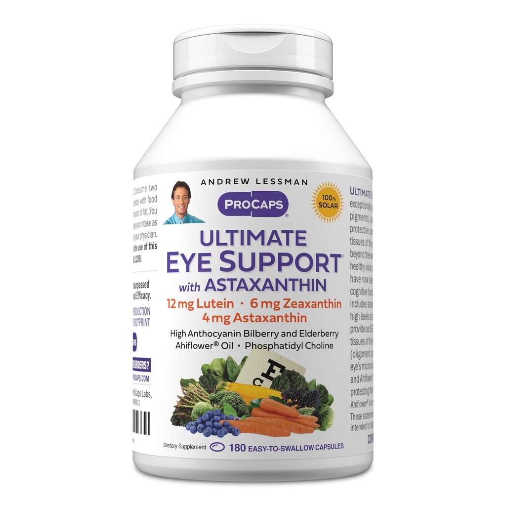 ANDREW LESSMAN Ultimate Eye Support with Astaxanthin 180 Softgels - 12mg Lutein, 6mg Zeaxanthin, 4mg Astaxanthin, Bilberry. Klíčové živiny na podporu oční zdraví, Podpora zdravé vize. Žádné doplňkové látky