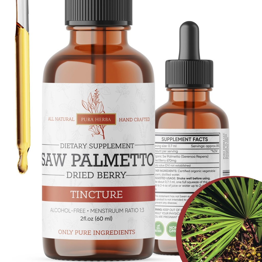 Saw Palmetto tinktura 124; Premium Alkoholo- Free Bylinný extrakt ze Saw Palmetto Berries 124; Tekutý botanický dodatek 124; Tradiční Bylinný vzorec 124; Made in USA - 2 oz (60 ml)