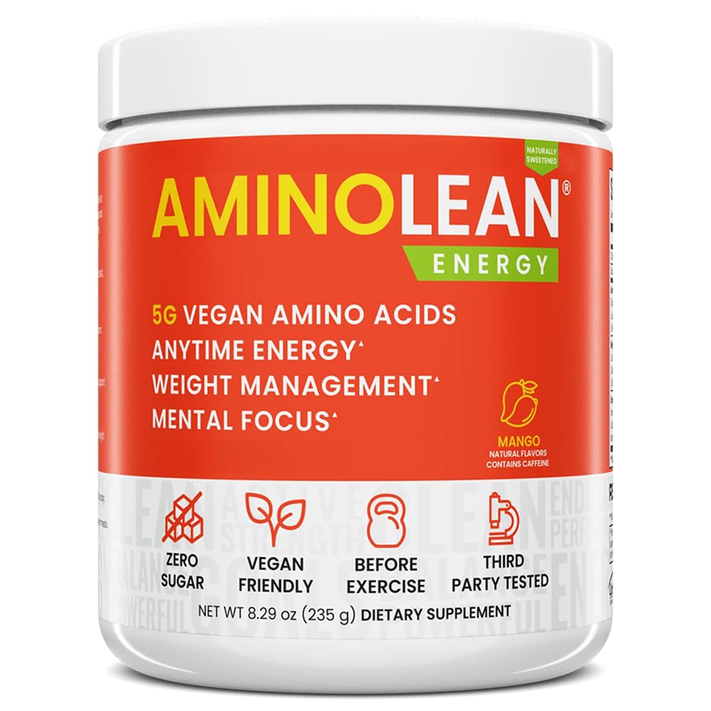 RSP NUTRION AminoLean Natural Pre Workout Powder, Sukralosa Free Amino Energy bez umělých barviv, Vegan BCAA a Weight Management, Mango, 25 Serv