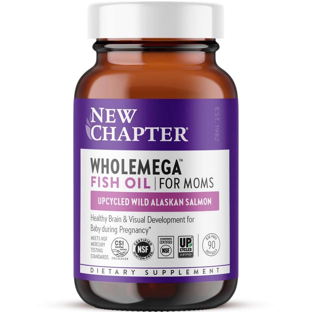 Nová kapitola Wholemege pro Moms Fish Oil Dodatek, Tiny Kapsle, 2000mg na Serving, Prenatal DHA s Omega33 + Vitamin D3 pro Prenatal & Postnatal Support, 500mg každý - 90 Počet