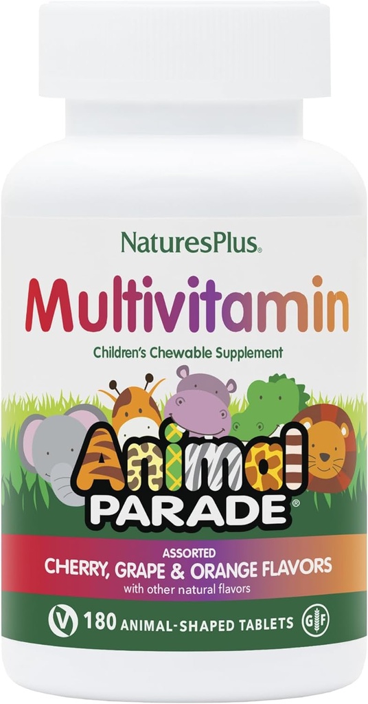 NaturesPlus Animal Parade Children 's Chewable Multivitamin - 180 Animal- Shaped Tablety, balení po 3 - Přírodní asried Flavors - Vegan, Gluten Free - 270 Total Servings