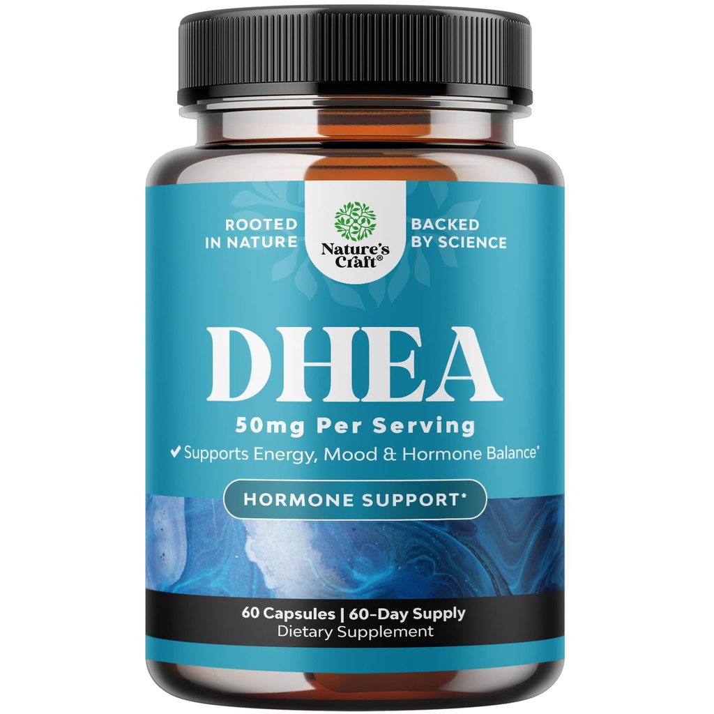 DHEA dodatek pro ženy a muže - Čisté DHEA 50mg pro rovnováhu hormonů, zlepšuje stabilitu mood, funkce mozku, imunitní systém, energie a plodnost - Dehydroepiandrosteronové kapsle pro dospělé - 60 Ct