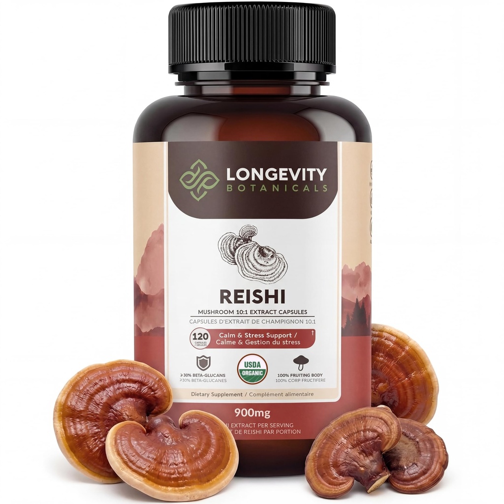 Organic Reishi Houba Kapsle dodatek (120) Duplicate 124; Čisté ovoce Tělo 10: 1 Vysoká síla extrakt 124; 30% Beta-D Glucans Duplica124; 9,000mg Syrové Ekvivalentní Per Serving Duplica124; Klidná, Spánek & Stress Podpora