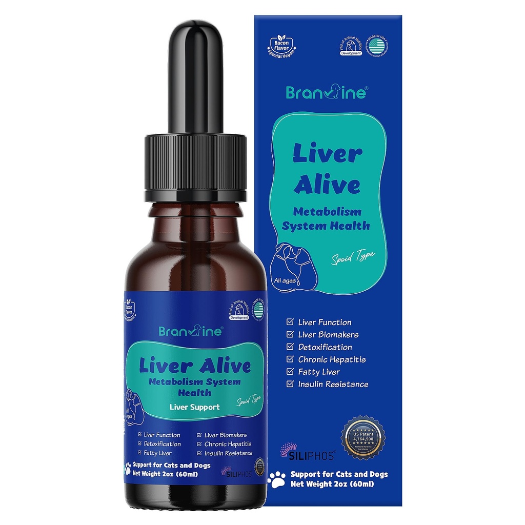 Jaterní metabolismus Systém zdraví pro psy a kočky - funkce, tuk, detox, chronická hepatitis se SILIPHOS ®, TUDCA, stejný Vegan Bacon Flavor (60 ml)