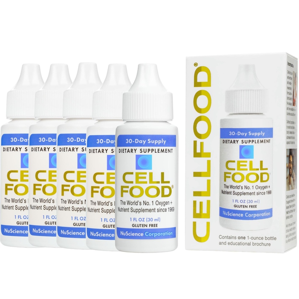 Cellfood Oxygen Boost - 1 fl oz, 5 Pack - Liquid Oxygen dodatek pro Lymfatické odvodnění, Nadmořská výška, Jet Lag, Únava, Bolesti hlavy, Hangovers & Energy - Gluten Free, Cert. Kosher