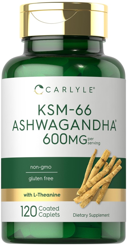 Carlyle KSM- 66 Ashwagandha 600mg CLAS124; 120 Caplet CLAS124; Extract Supplement with L- Theanine CLAS124; Vegan, Non- GMO, gluten zdarma