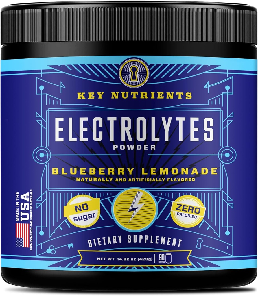 KEY NUTRIENTY Multivitamin Electrolytes Powder No Sugar - Fresh Blueberry Lemonade Electrolyte Powder - Endurance & Energy Supplement - Hydration Drink - No Calories - 90 Servings - Made in USA