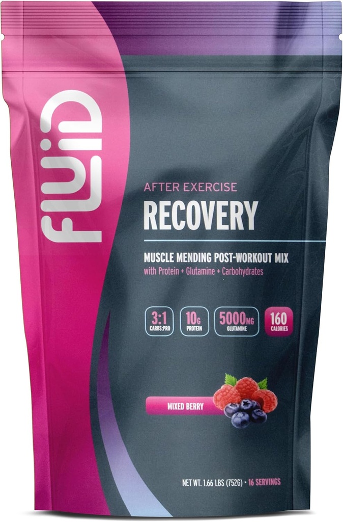 Fluid Recovery Post- Workout Drink Mix - Syrovátka izolát protein, L- glutamin, sacharidy, všechny přírodní složky, gluten- Free, Lactose- Free (Smíšené Berry)