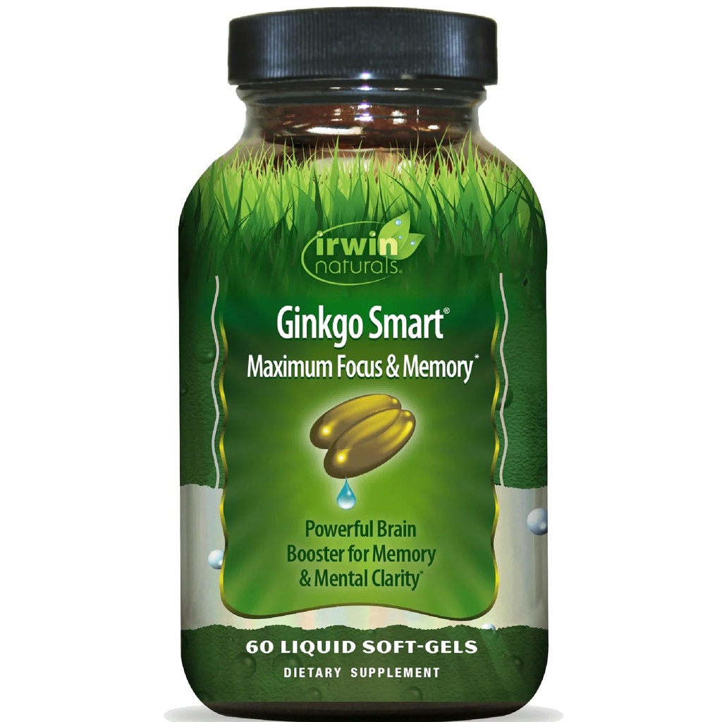 Irwin Naturals Ginkgo Smart Powerful Nootroppic Brain Booster - Podporuje maximální paměť, Focus & Mental Clarity s DMAE, Clubmoss, Cholin & Acetyl L-Carnitin - 60 Tekuté ponožky