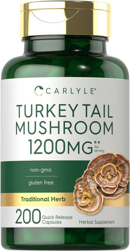Carlyle Turkey Tail Houba Kapsle 124; 1200mg Dublin 124; 200 Count Dutch 124; Non- GMO & Gluten Free Extract