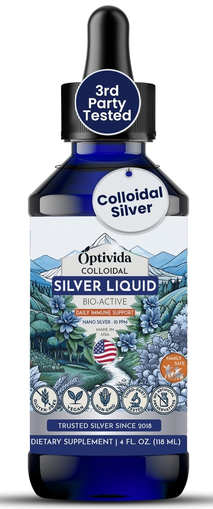Optivida Zdraví Koloidní Silver Liquid (4 oz) - Premium Nano Silver Koloidní dodatek pro denní Wellness & Imunitní podpora, Přírodní tekutý Silver Hydrosol pro dospělé a děti, Non- GMO, Gluten- Free