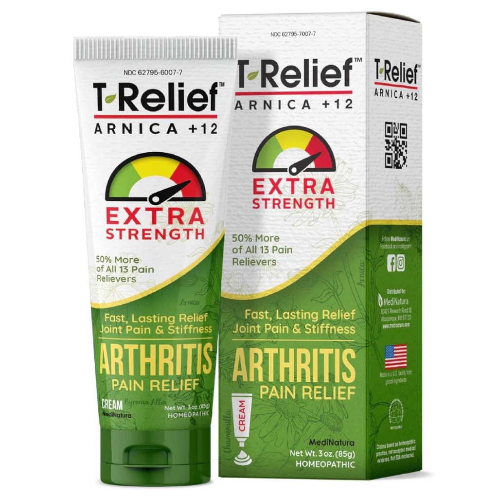 T- Relief Extra síla Artritis Cream Arnica + 12 Pain Relieving Natural Medicines Nápověda Soothe Sotness Stiffness Aches & Pains in Joints Přirozeně - 3 oz