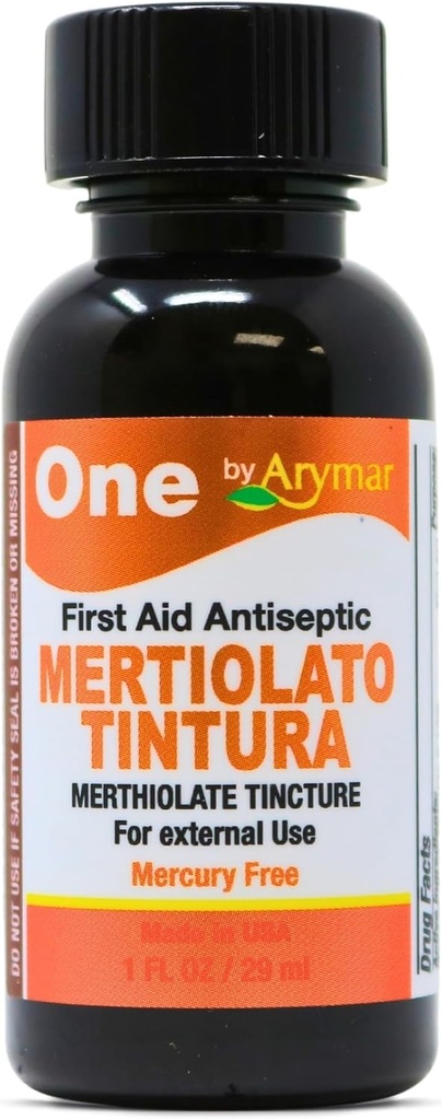 Arymar Mertiolato Tincture 1 fl oz. Antiseptický roztok pro malé kusy, škrábance a popáleniny.