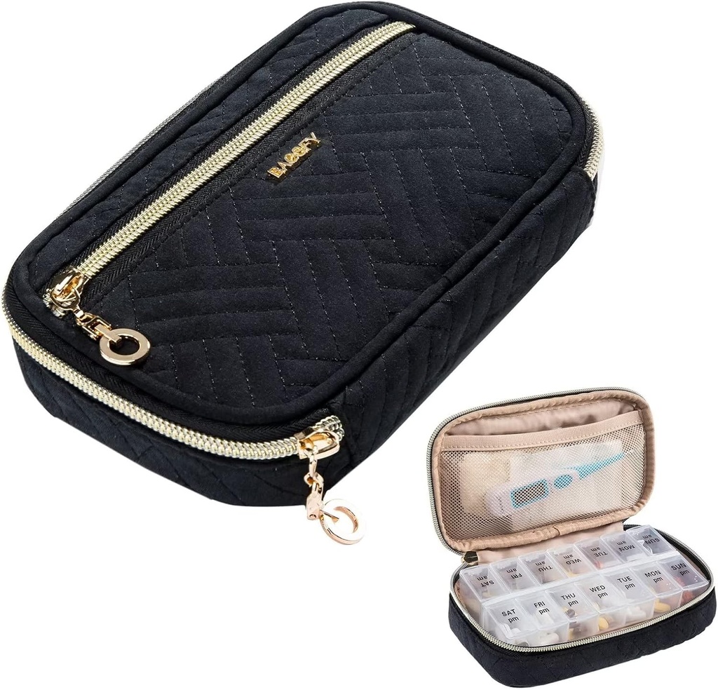 BAGSFY Pill Pořadatel Případ 2 Times a Day-Weekly Medicine Pořadatel Travel Pill Box s odstranitelnou 7 den Medicine Case Kontejner pro rybí olej, Vitamin, dodatek