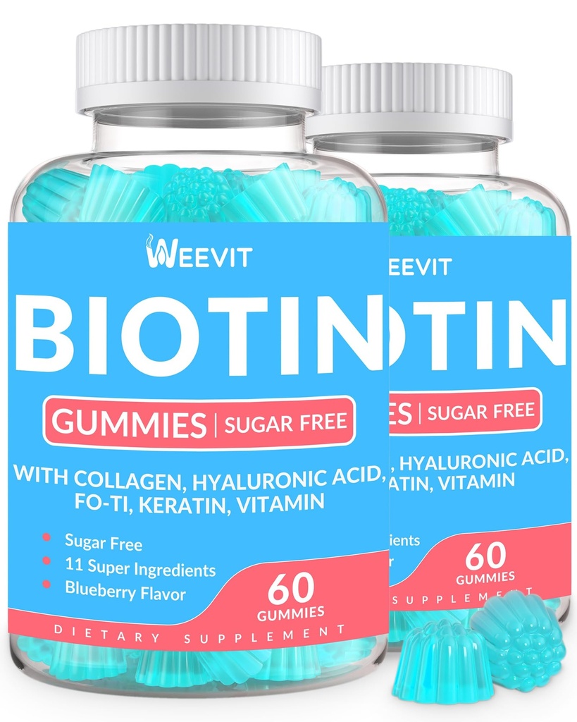 Sugar- Free Biotin Gummies, Biotin a kolagen Gummies with Keratin, Hyaluronic Acid for Women & Men CLAS124; Vlasy růst, Žvýkací kůže a silné nehty CLAS124; Vitamin B7 dodatek, Non- GMO, Žvýkací