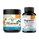 Sandhu 's Bovine Colostrum Powder & Magnesium Glycinate Lysinate Kapsle 124; Pomáhá Gut, imunitní Heath & Sleep Podpora