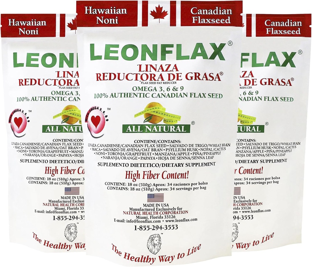 Leonln, 100% autentické kanadské plamen seed, All- Natural, vysoký obsah vlákna, Dietní dodatek k zlepšení vašeho stravovacího zdraví, 18 Oz, Bag, Natural Health Corporation (balení 3)