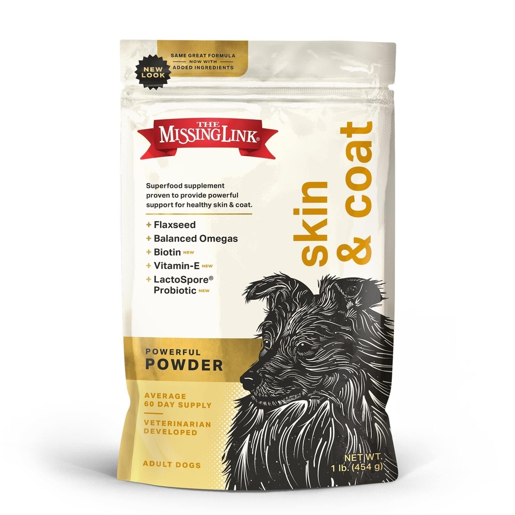 Chybějící odkaz kůže & coat + Probiotika dodatek 1LB Bag - Výkonný superfood prášek pro psy podporuje zdravou pleť & Glossy Coat, Promotes růst vlasů