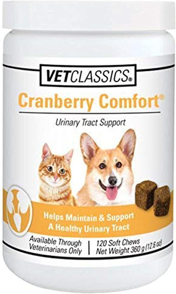 Vet Classics Cranberry Comfort Nutriční Trakt Pet Dodatek pro psy, Kočky - Udržuje Psí močová měchýř zdraví, Kočičí močová měchýř Control - Pet doplňky pro Inkontinence - 120 měkkých žvýkaček