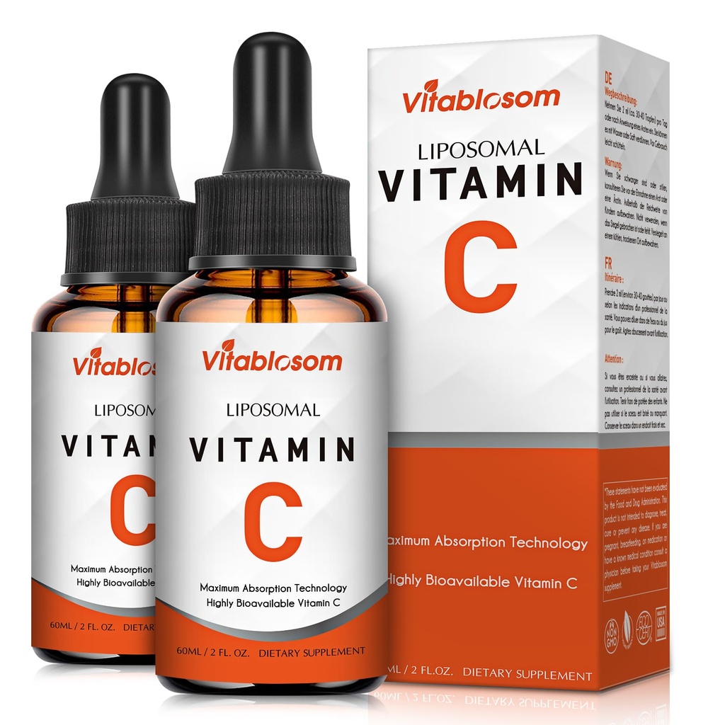 Lipozomální vitamin C 2000mg tekutý pro dospělé, vysoce absorpční VIT C, maximalizovat vitamín C, imunitní systém a antioxidační podporu, 60ML (2 lahvička)