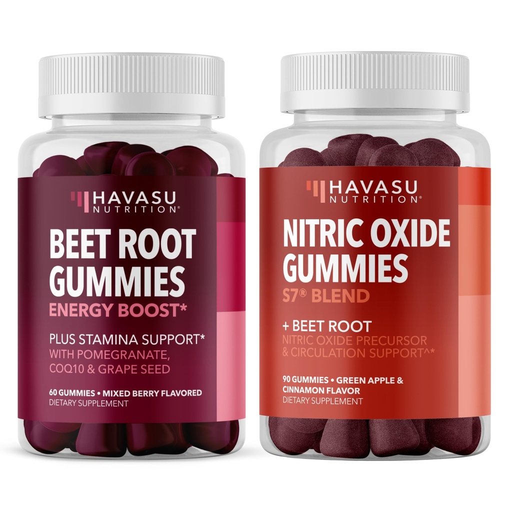 HATASU NUTRION Oxidové gumy s L- Arginin a kořenovou řepou (1 měsíční zásoba) a řepné kořenové gumy s COQ10 a granátovým granátem (1 měsíční dodávka)