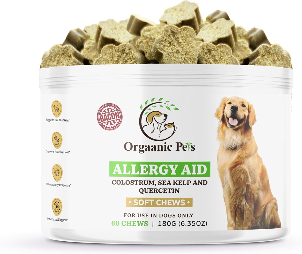Herbal Dog Alergie Relief s SEA KELP - Colostrum - QUERCETIN - Houby - Omega + 11 Přírodní alergie Relief Byliny - Měkké Chews pro kůži a sezónní alergie