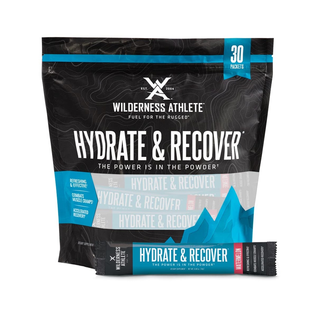 Wilderness Athlet - Hydrate & Recover 124; Liquid Hydration Packets Electrolyte Drink Mix - Recover Faster with Bcaas - 30 Single Serving Hydrate Packets (Meloun)