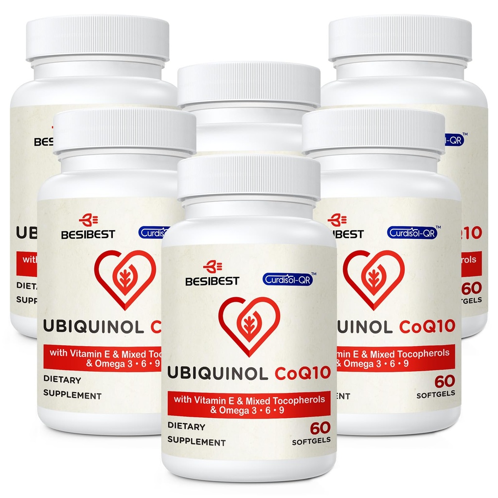 Ubiquinol CoQ10-600mg-Softgel, Aktivní Coq10 Ubiquinol dodatek s vitaminem E & Omega 3, 6, 9, Vysoká absorpce -Coenzyme-Q10, Výkonný antioxidant pro výrobu energie, Testováno, 360 Počet