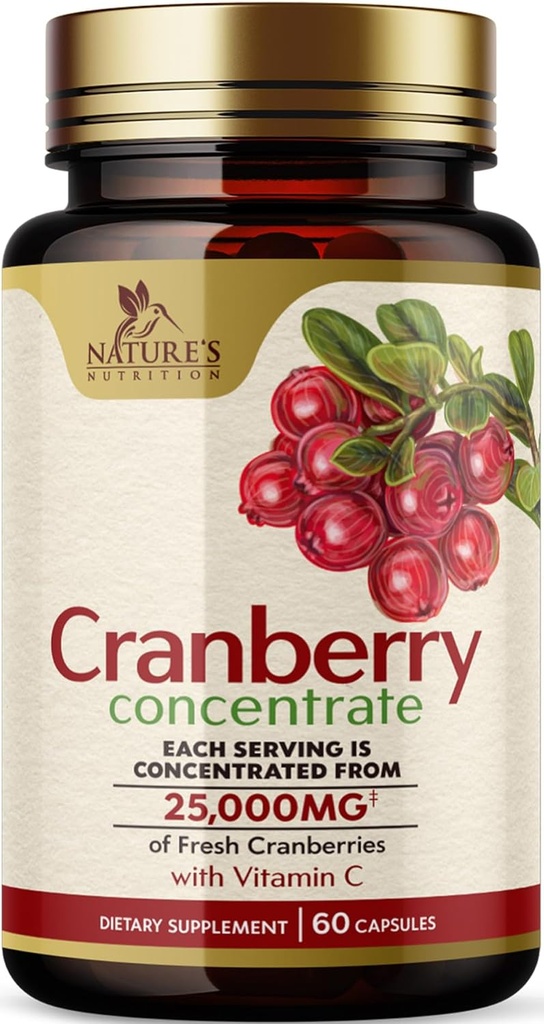 Cranberry Pills Dodatek 25,000mg - Fresh Cranberry Ekvivalent s vitaminem C & E - Močová Trakt Podpora zdraví, Cukr zdarma Formule, Ovocný prášek Extract - Non- GMO, Lahve v USA - 60 Kapsle