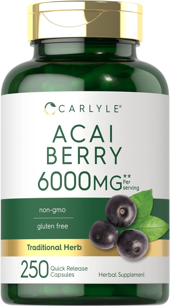 Carlyle Acai Berry Kapsle 6000mg 6000mg 6000mg 6000mg 6000mg 6004; 250 Count Creditor 124; Non- GMO & Gluten Free Acai Berry Extract