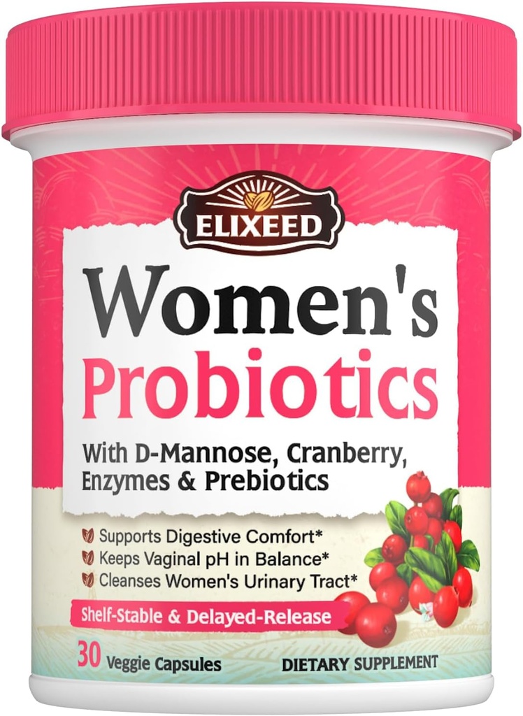 Probiotika pro ženy, 120 miliard CFU s Prebiotika Cranberry D- Mannose & Enzymy, Digestivní Vaginální & Močové Tract Health, 30 Delayed- Release Caps