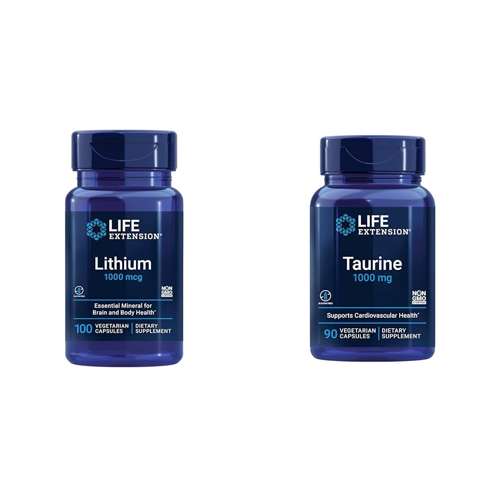 Lithium 1000 mcg a Taurin 1000 mg - Brain Health, Anti- Aging, Longevity, Memory, Cognition, Mood, srdce, játra, svaly a cvičení Podpora - 100 Počet
