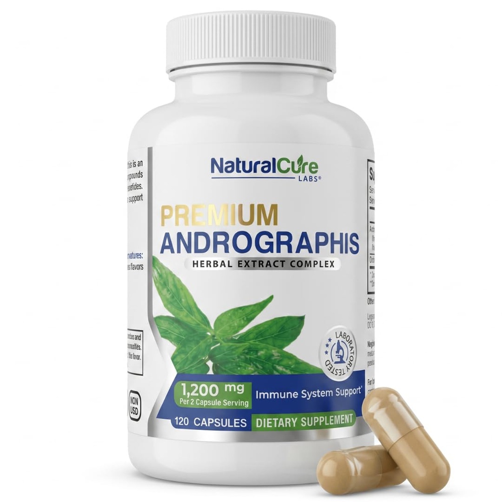 Natural Cure Labs Premium Andrographis Paniculata Extract 1,200mg s 100mg Andrographolides Vegan Kapsle pro imunitní a stravitelnou podporu, Non- GMO, gluten zdarma, bylinné dietní dodatek